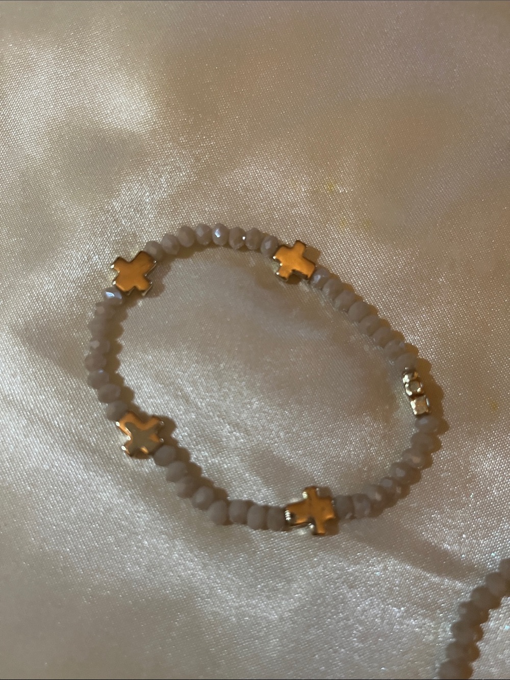 Neutral Beaded Stretch Bracelet Set with Gold Cross Accents - Picture 3 of 5